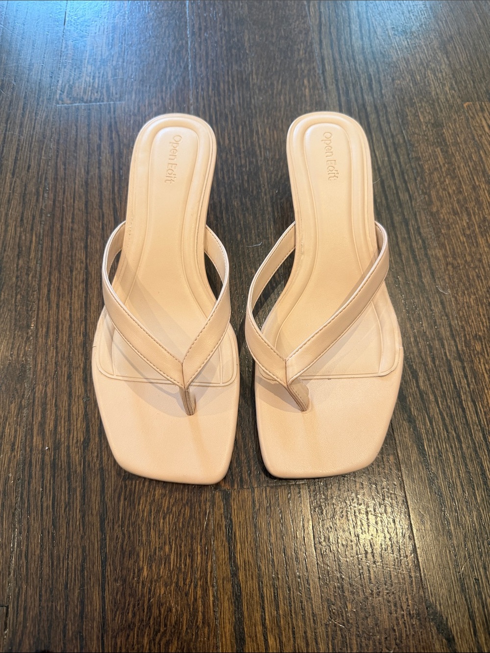 Nude Square-Toe Thong Sandals